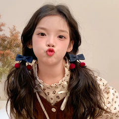 Girls Blue Bowknot Ball Elastic Ponytail Holder Hair Ties Sweet Fashion Elegant in Stock Alligator Clips Accessories Set for Kid