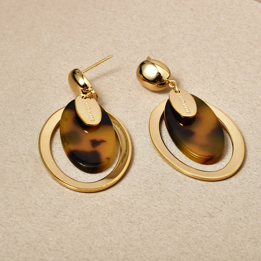 Retro Hoop Earrings Women Leopard Print Geometric Acetate Plate Stud Earrings Light Luxury High-end Fashion Accessories Bulk