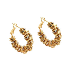 Irregular Woven Gold Zirconium-inlaid Earrings Copper Plated Light Luxury Earrings Classic Fashion Personalized Ear Accessory