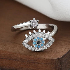 Women Evil's Eye Open Rings Adjustable Flower Rotating Ring with Cubic Zirconia Fashion Elegant Jewelry Gift Accessory Wholesale