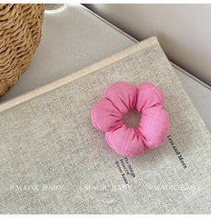 Sweet Solid Color Plaid Dot Stripe Flower Scrunchies Cute Hair Ties for Baby Girls Fashionable Hair Accessories for Kids