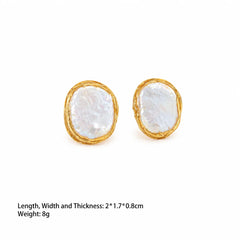 Women Square Circle Shape Baroque Pearl 18k Gold-plated Stud Earring Elegant Fashion Factory Price in Stock Jewelry for Causal