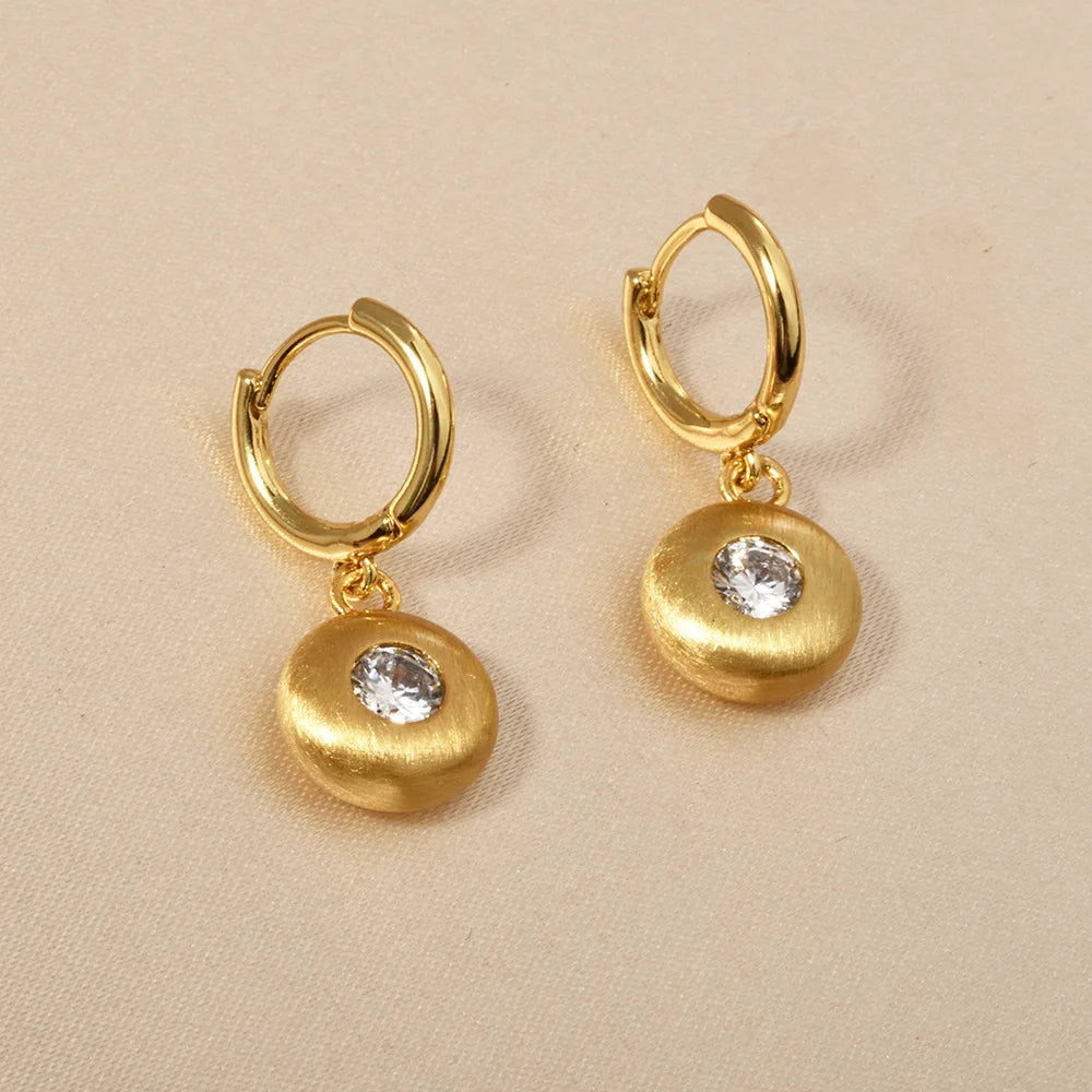 French-style Cute Zirconium-inlaid Hoop Earrings Gold Brushed Round Square Heart-shaped Small Ear Buckles Elegant Accessories