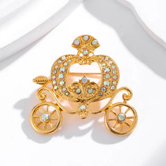 Sweet Princess Pumpkin Cart Glitter Sparking Brooches for Girls Sweet Elegant Stylish Pins Jewelry for Women Ladies Accessories