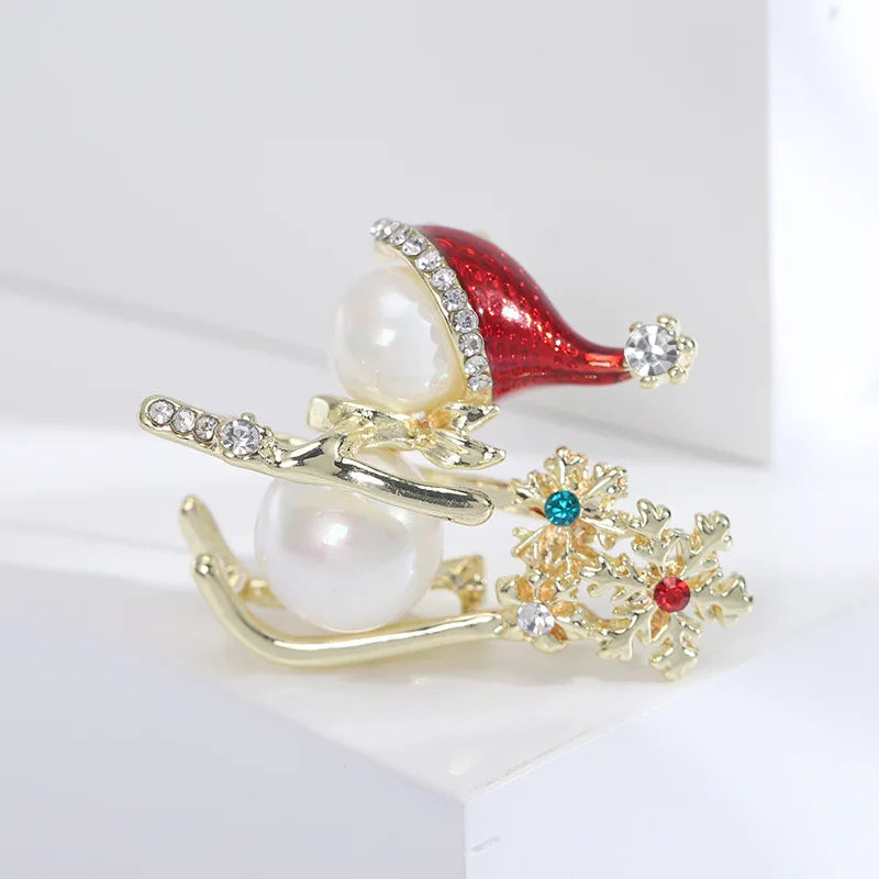 Fashion Snowman Snowflake Christmas Lustrous Brooches for Girls Stylish Trendy Pins Jewelry for Women Lady Accessories Hot Sale