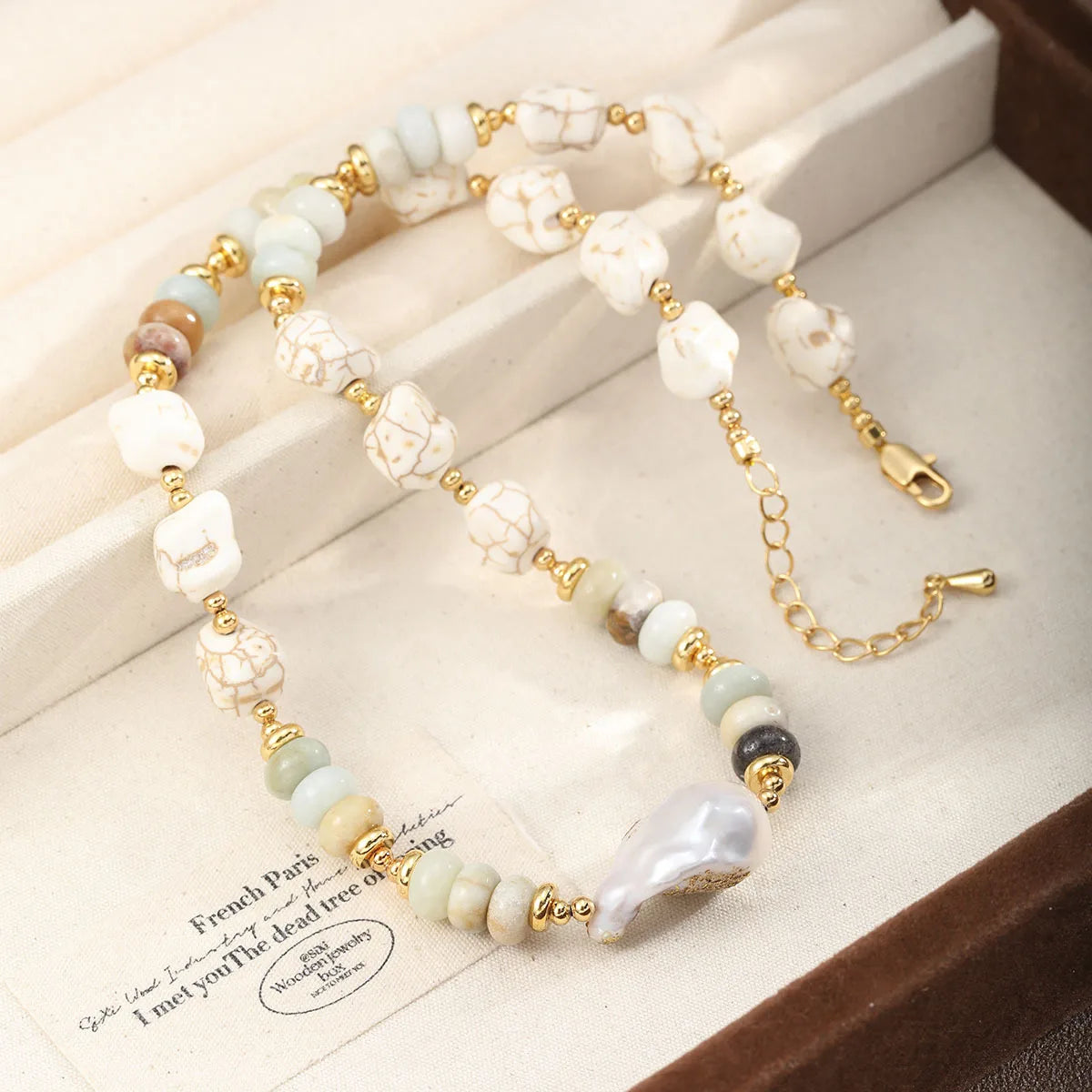 Fashion Baroque Pearl White Howlite Chips Natural Stone Copper Beads Necklaces for Girls Jewelry Jewelry for Women Ladies