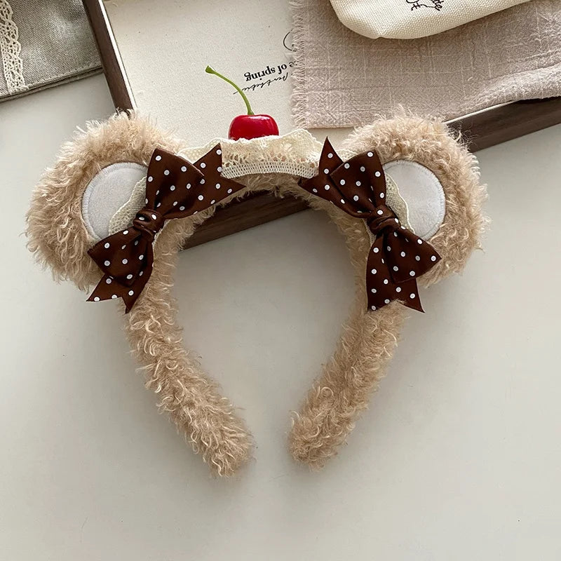 Fashion Animals Bear Sweet Bowknot Head Band for Girls Trendy Fluffy Hair Band for Women Ladies Hair Accessories in Stock