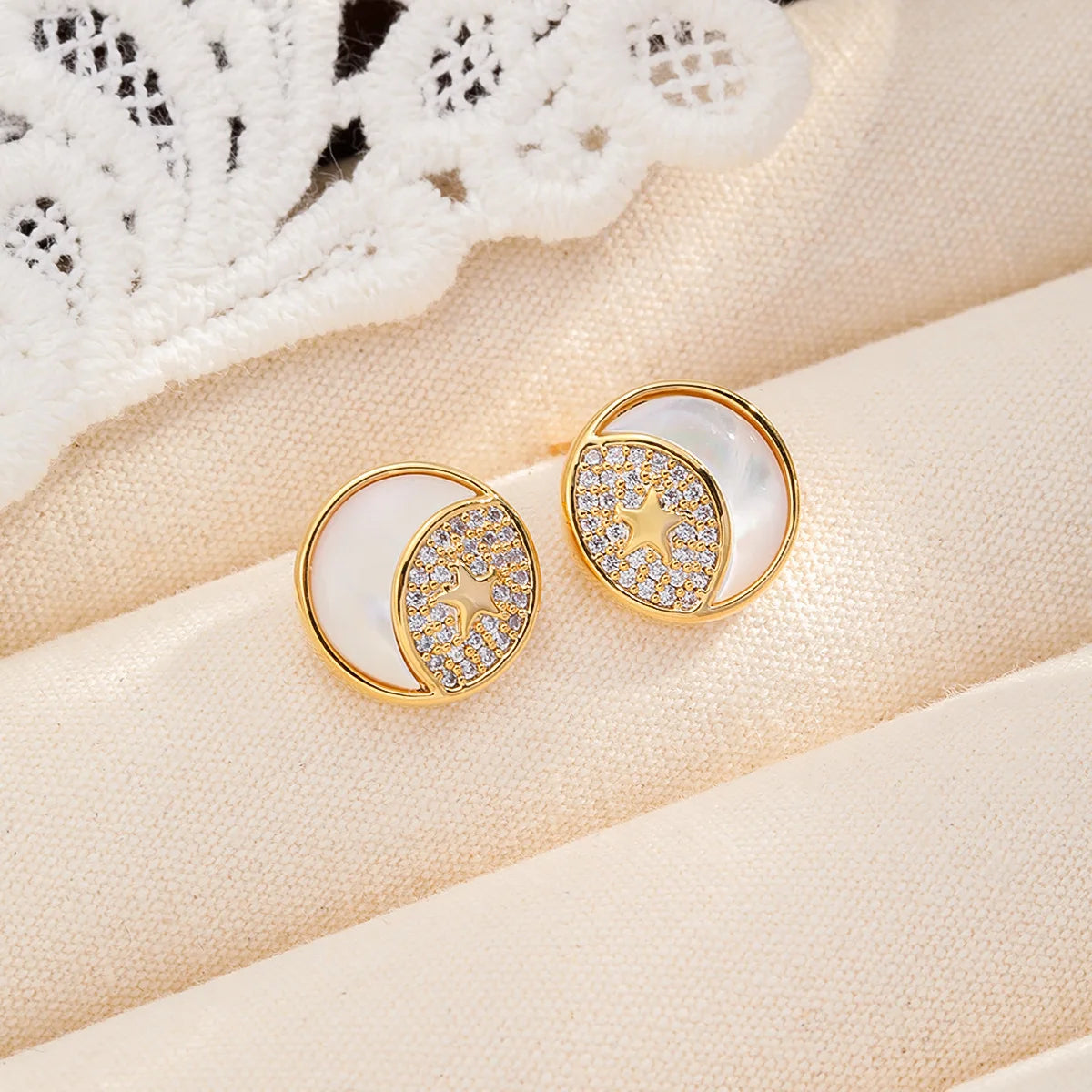 Women Circle S925 Silver Zircon Abalone Shell Small Stud Earring Fashion Simple Factory Price in Stock Jewelry for Female Daily