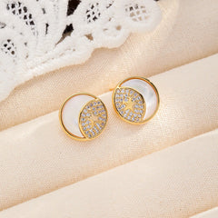 Women Circle S925 Silver Zircon Abalone Shell Small Stud Earring Fashion Simple Factory Price in Stock Jewelry for Female Daily