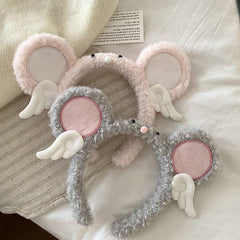 Cute Furry Angel Wings Elastic Hairband for Girls Elephant Cartoon Fashion Female Makeup Wash Face Headband Bulk Hair Accessory