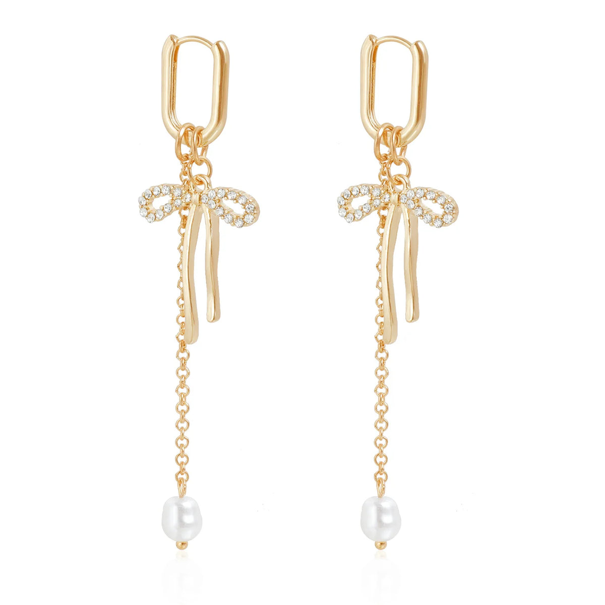 Fashion Bowknot Imitation Pearl Glitter Drop Earrings for Girls Sweet Elegant Glamorous Jewelry for Women Ladies Accessories