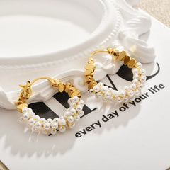 Exquisite Earrings Gold-wrapped Imitation Pearl Simple Hoop Earrings Luxury High-end Elegant Korea Style Ear Jewelry Wholesale