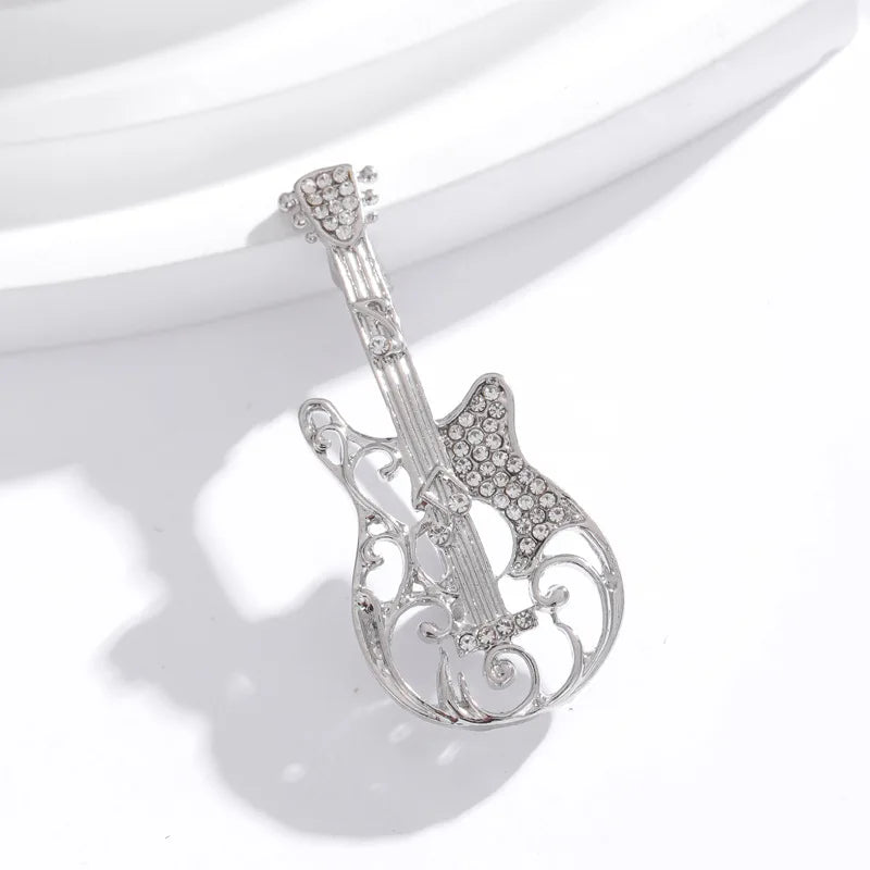 Fashion Guitar Glitter Sparking New Design Brooches for Girls Trendy Stylish Pins Jewelry for Women Ladies Accessories Hot Sale