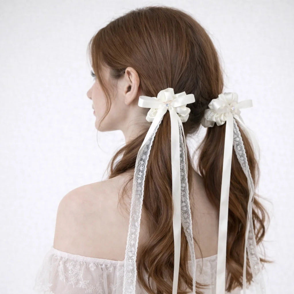 Fashion Ribbon Bowknot Scrunchies for Girls Sweet Elegant Trendy Hair Ties for Women Ladies Hair Accessories Female Chic