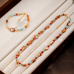 Fashion Lobster Clasp Copper Beads Shell Red Agate Necklaces for Girls Vintage Jewelry for Women Ladies Wholesale China Factory