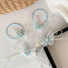 Kids Blue Butterfly Ribbon Small Hair Ties Alligator Clips Set Beauty Fashion in Stock Hairpins Scrunchies Accessories for Girls