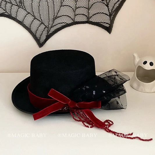 2025 Halloween Vintage Fashion Lace Bowknot Head Band for Baby Girls Hat Witch Queen Hair Band for Kids Child Hair Accessories