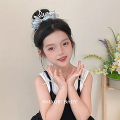 Girls Silver Bowknot Crown Large Hair Ties Fashion Elegant Ponytail Holder in Stock Scrunchies Accessories for Kids Children Use