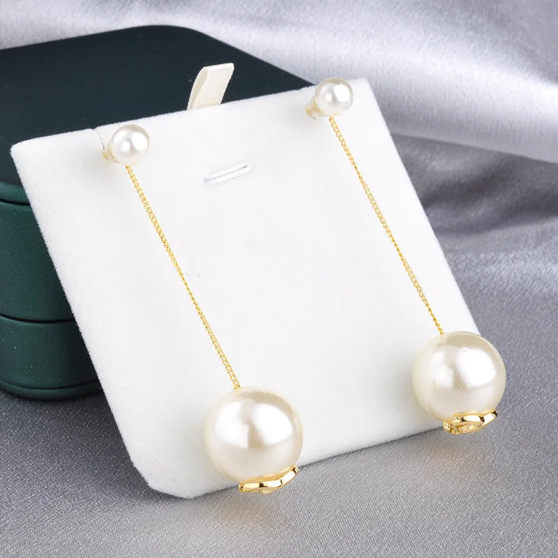 Long Imitation Pearl Tassel Stud Earrings Simple and Elegant Drop Earrings Women's Unique Fashionable Stylish Jewelry Wholesale