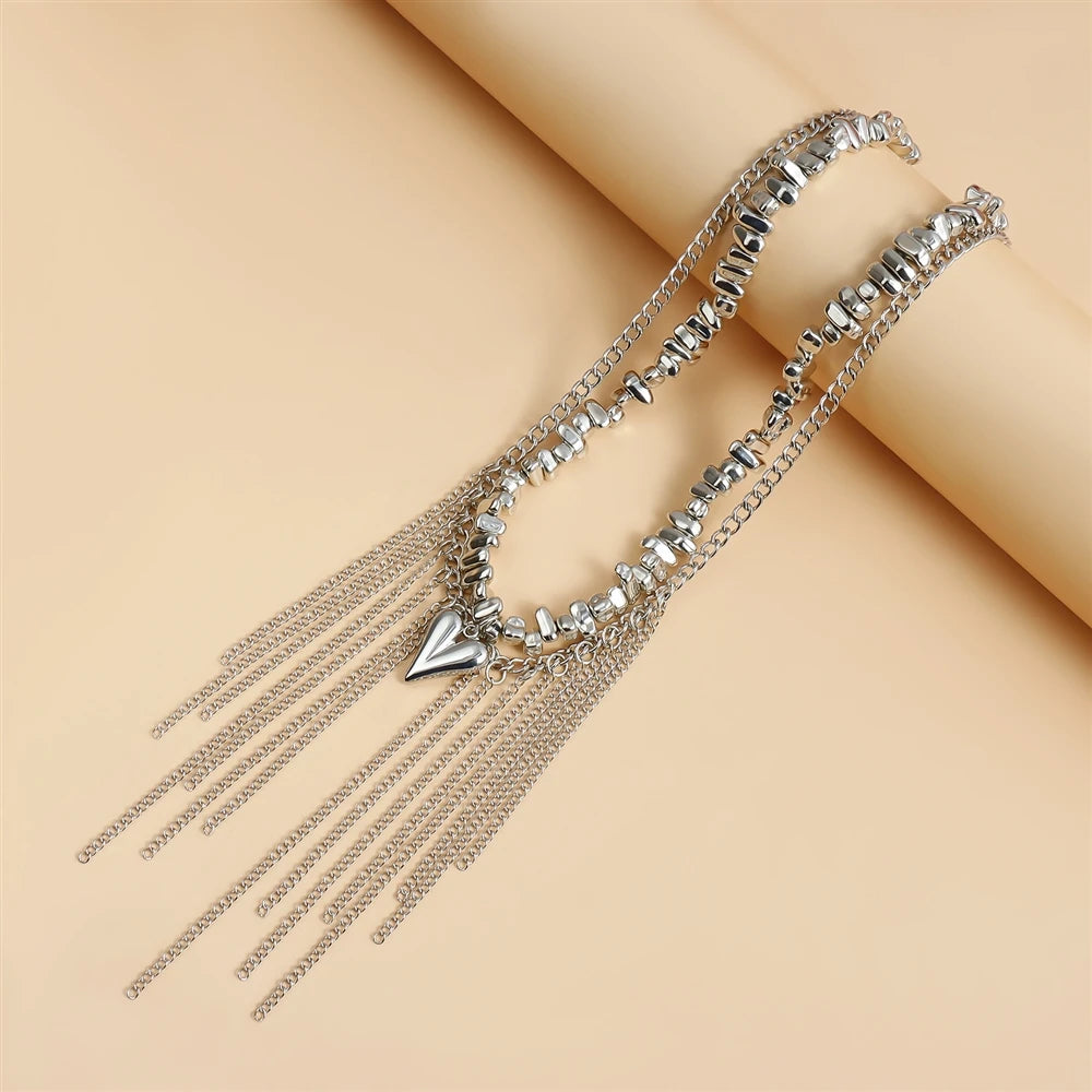Fashion Simple Steel Beads Tassel Necklaces for Girls Stylish Insta Style Elegant Jewelry for Women Ladies Accessories Wholesale
