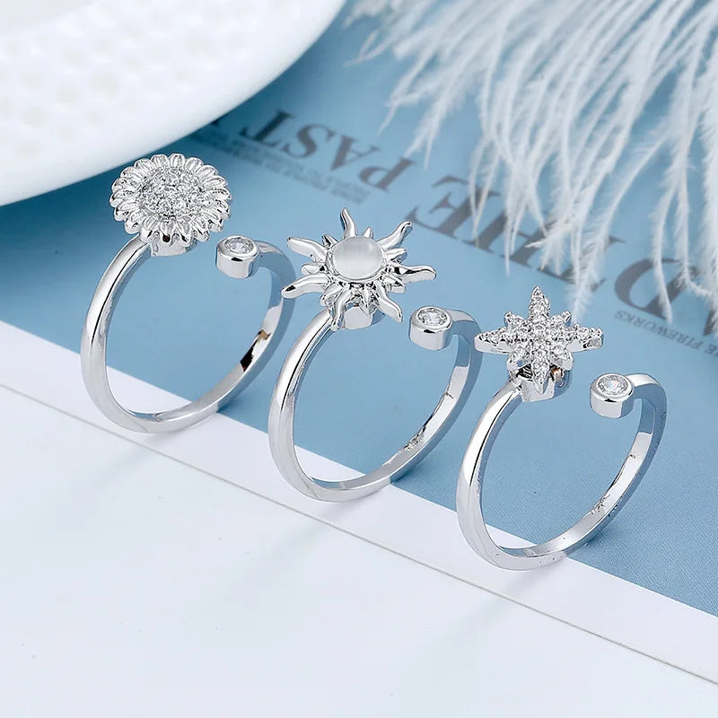 Women's Zircon Flower Rotating Rings Adjustable Stress-relieving Fashionable Ring Men's Unisex Hot Sale Accessories Wholesale