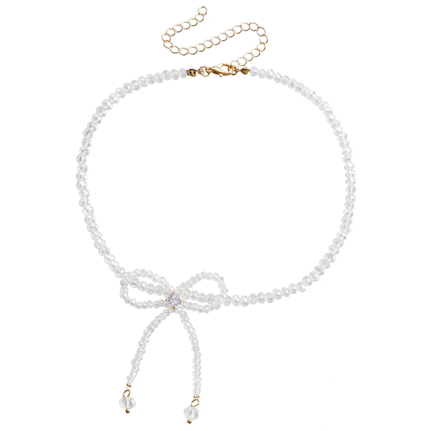 Fashion Bowknot Imitation Pearl Glitter Necklaces for Girls Sweet Cute Trendy Jewelry for Women Ladies Accessories Wholesale