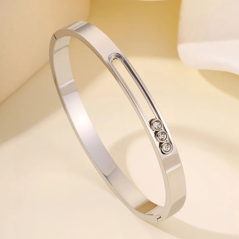 Women's Titanium Steel Bracelet Unique Design with Sliding Grooves and Zircon Dainty Bangles Fashion Jewelry Accessories Bulk