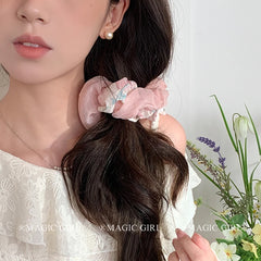 Hot Sale Pink White Medium Scrunchies Trendy Graceful High Elastic Wholesale in Stock Hair Ties Accessories for Women Kid Daily