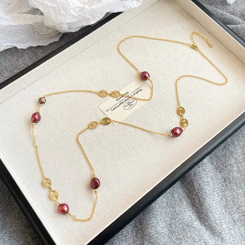Ladies Freshwater Pearl 18k Gold-plated Red Chain Necklace Elegant Vintage Fashion Charms Factory Price in Stock Daily Jewelry