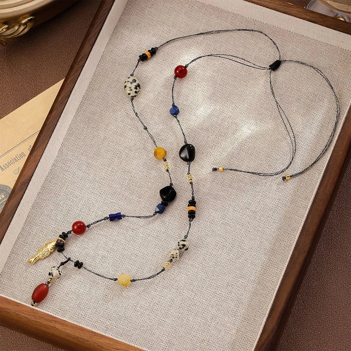 Fashion Red Agate Hematite Natural Stone Copper 18K Gold Plated Necklaces for Girls Boho Jewelry for Women Ladies Wholesale