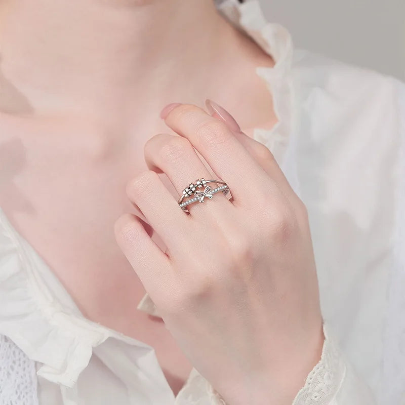 Magic Crown Rotating Bead Rings Stress Relief and Anxiety Fashion Trendy Heart Open Setting Rings Unisex Accessories Wholesale