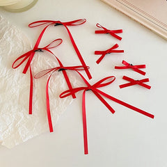 Red Solid Color New Year Ribbon Bowknot Hair Clips for Girls Cute Sweet Stylish Haarspange for Women Ladies Kids Festival