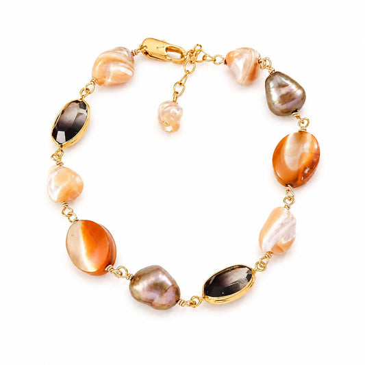 Fashion Baroque Freshwater Pearl Shell Tiger Eye Stone Jewelry Sets for Girls Earrings Boho Jewelry for Women Ladies Bracelets