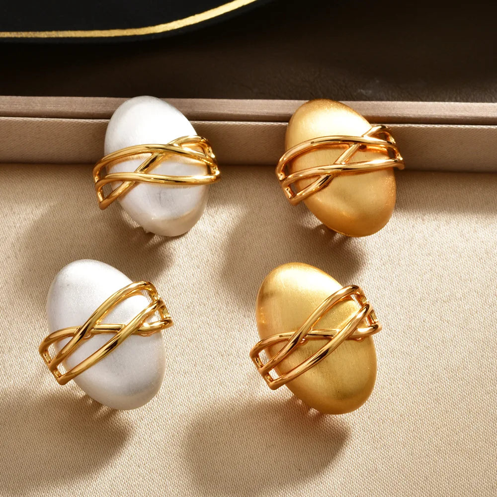 Female Niche Fashion Stud Earrings Geometric Wrapped Brushed-look Earrings for Women High-end Elegant Fashion Earrings Wholesale