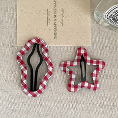 Girls Aesthetic Red Pink Irregular Shape Grid Snap Clips Fashion Elegant Beauty Simple in Stock Hairpins Accessories for Women