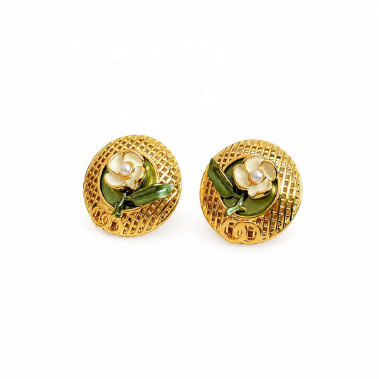 Women Vintage Flower S925 Silver 18k Gold-plated Copper Stud Earring Factory Price Trendy Hand-Painted Drip Glaze Jewelry