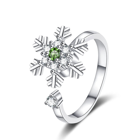Zircon-encrusted Snowflake Rotating Rings Fashion Sweet High-end Ring Christmas Gift for Women Accessory Wholesale Hot Sale