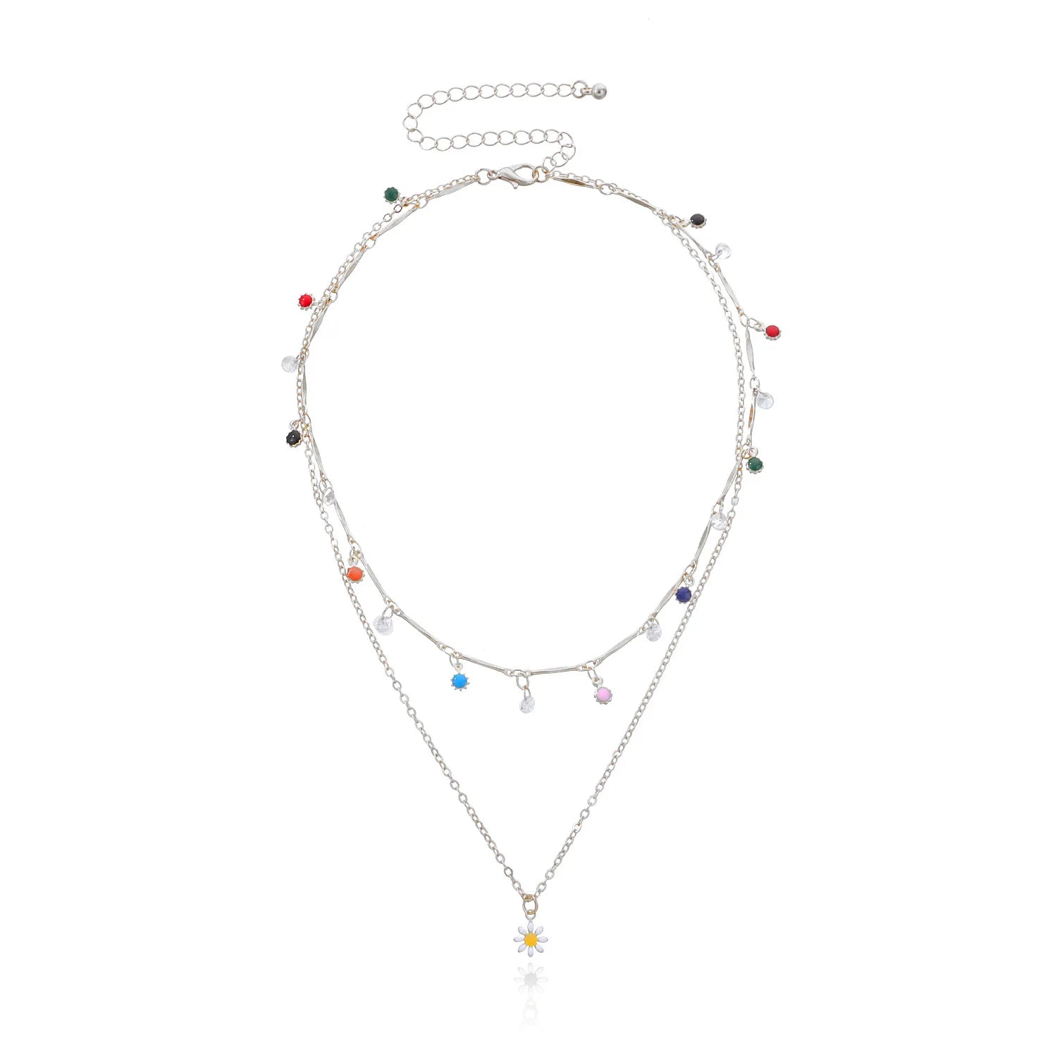 Fashion Layered Wearing Colorful Flower Floral Necklaces for Girls Sweet Elegant Glamorous Jewelry for Women Ladies Accessories