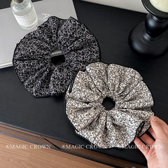 Women's Elegant Fabric Hair Ties Large Scrunchy Double-Layer High Elastic Fashionable Vintage Sweet for Everyday Office Use Hair