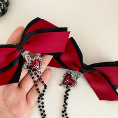 Red Bow Gothic Halloween Hair Clip for Kids Heart Cross Chain Spooky Cute Children Hair Accessories Chic Costume Party Hairpins