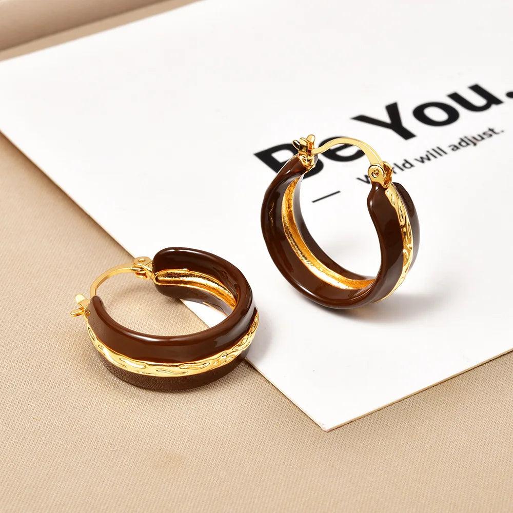 Women's  Copper Hoop Earrings Retro Oil Dropping Round Fashion Earrings Light Simple Elegant Earrings for Party Casual Wholesale