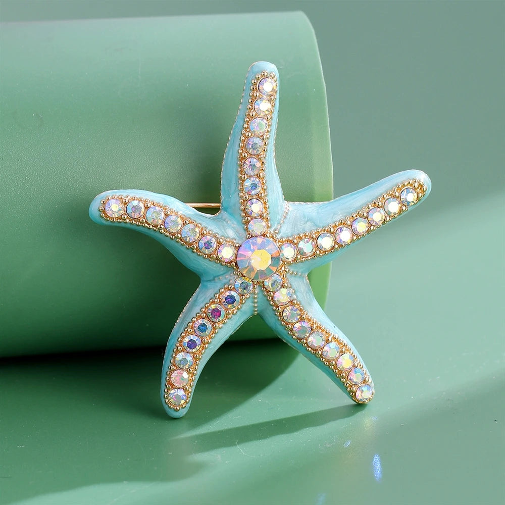 Fashion Ocean Style Starfish Glitter Brooches for Girls Sweet Elegant Pins Jewelry for Women Ladies Accessories Wholesale