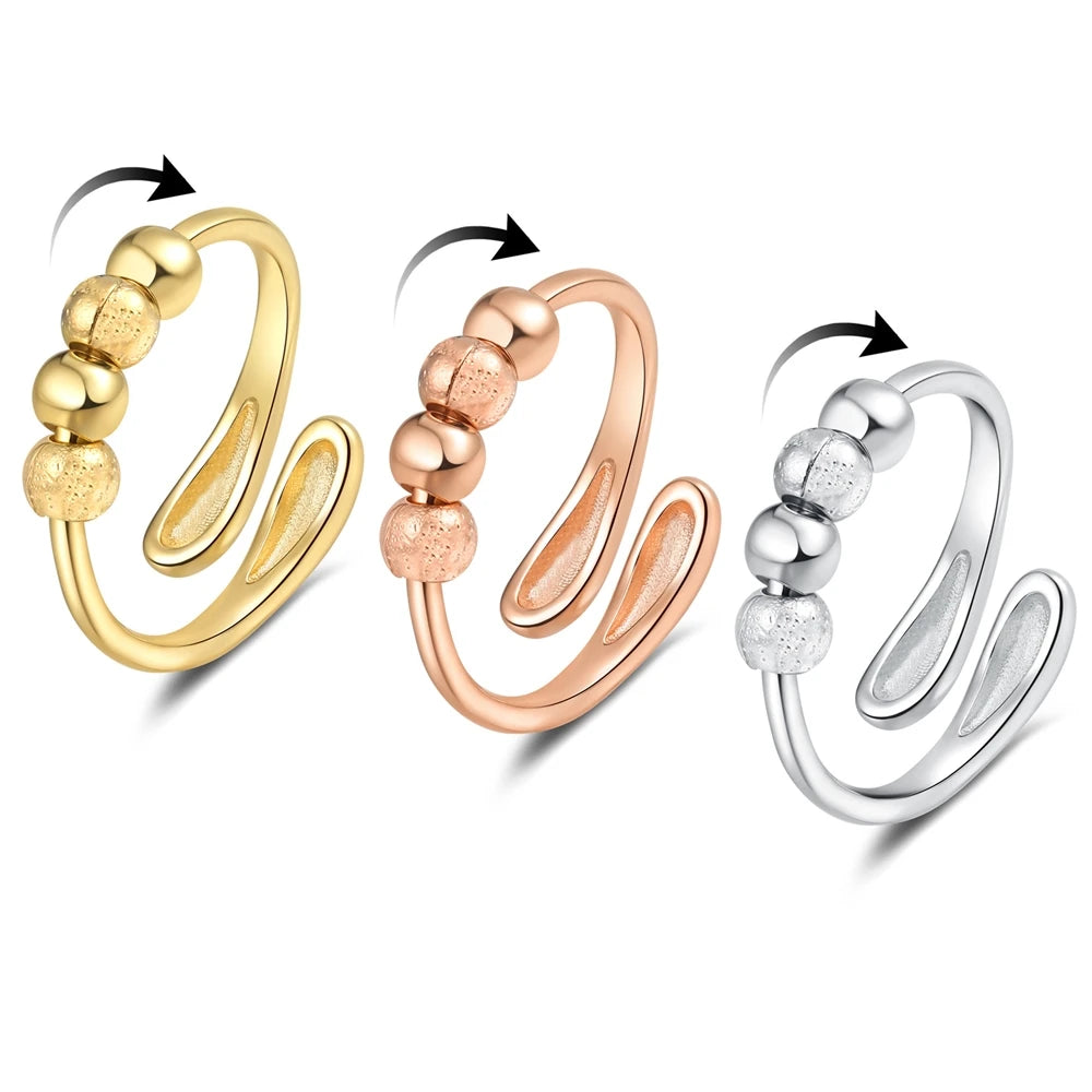 Adjustable Bead Open Rings for Women Solid Colors Modern Minimalist Anxiety Rotatable Design Ring Fashion Jewelry Gift Wholesale
