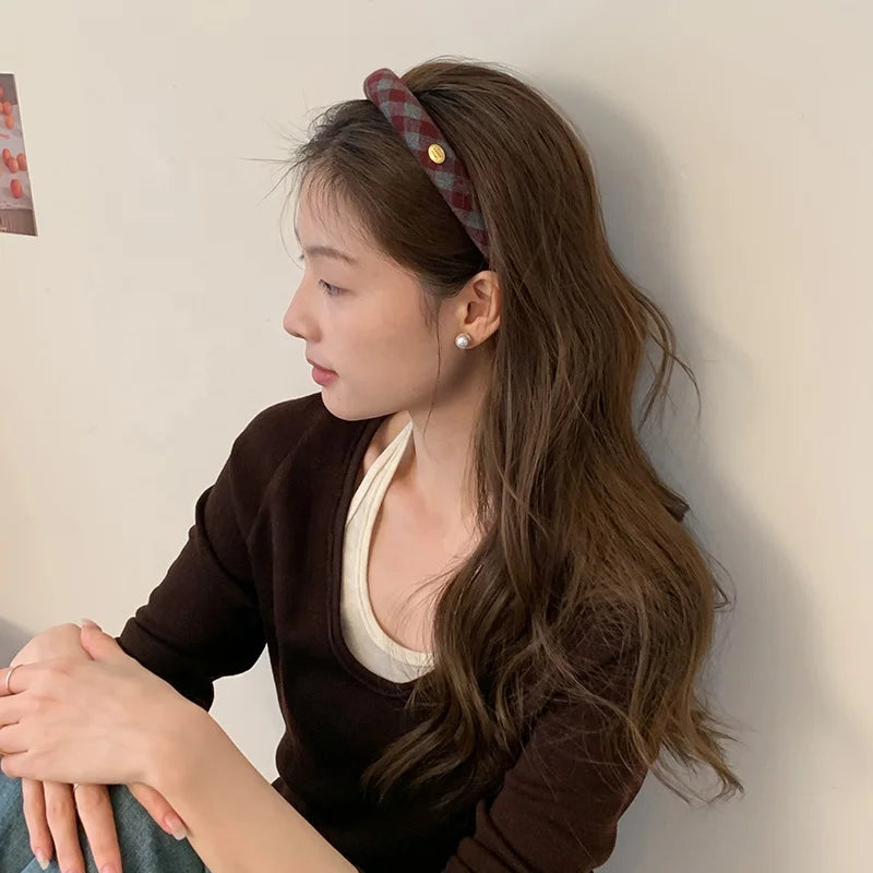 Fashion Plaid Vintage Head Band for Girls Sweet Elegant Cute Graceful Hair Band for Women Ladies Hair Accessories Female Chic