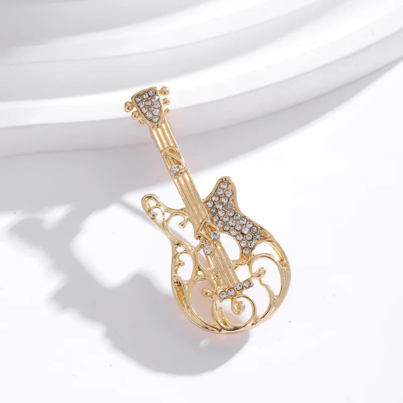 Fashion Guitar Glitter Sparking New Design Brooches for Girls Trendy Stylish Pins Jewelry for Women Ladies Accessories Hot Sale