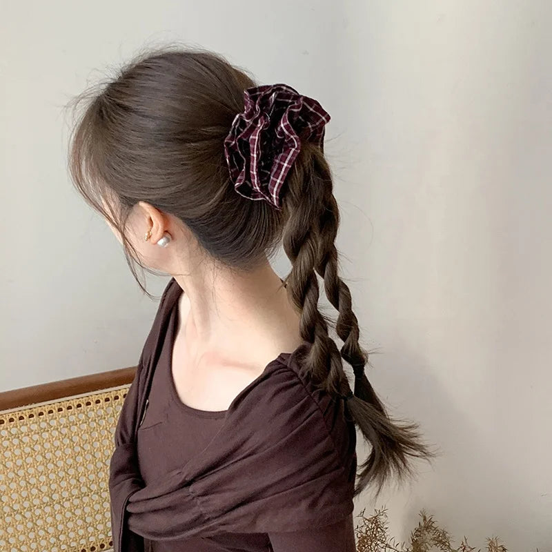 Fashion Plaid Simple Classic Flower Scrunchies for Girls Elegant Graceful Hair Ties for Women Ladies Hair Accessories Trendy