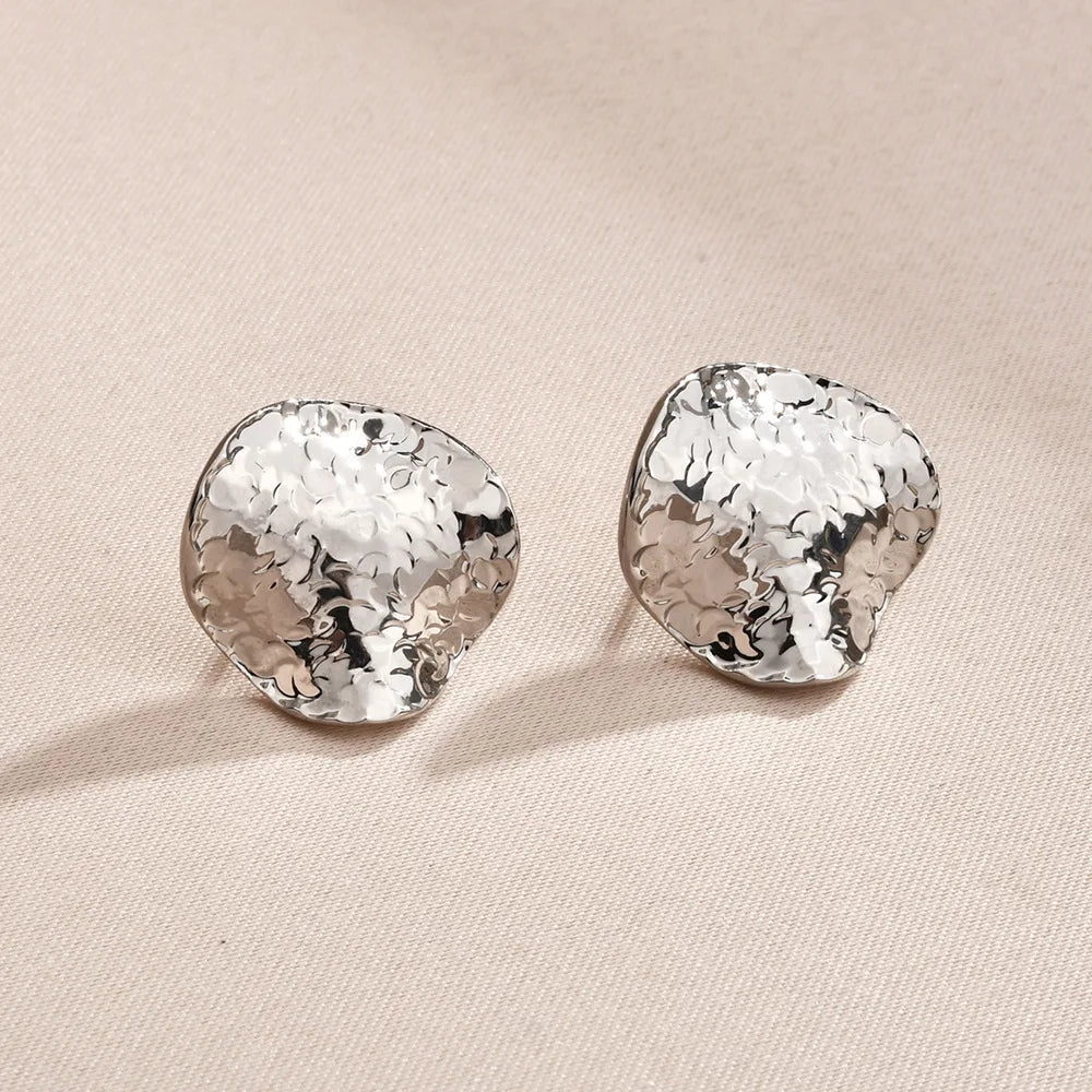 Fashion Copper Stud Earrings Pleated Metal Flashing Texture Earpins Round Square Irregular Earrings Wholesale European American