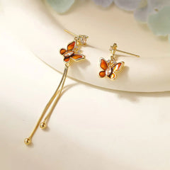 Fashion Glitter Amber Butterfly Elegant Tassel Drop Earrings for Girls Elegant Glamorous Jewelry for Women Ladies Accessories