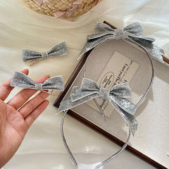 Minimalistic Bowknot Headband for Baby Girls Solid Color Glitter Hair Band Accessory Stock for Kids Children