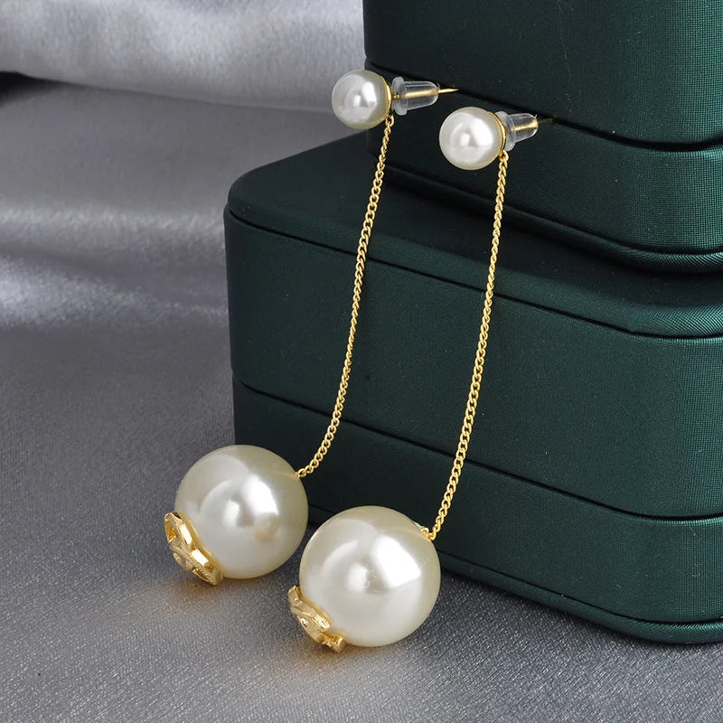 Long Imitation Pearl Tassel Stud Earrings Simple and Elegant Drop Earrings Women's Unique Fashionable Stylish Jewelry Wholesale